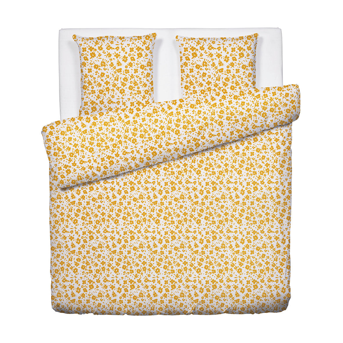Duvet cover + pillowcase(s) cotton satin - Eglantine White / Yellow