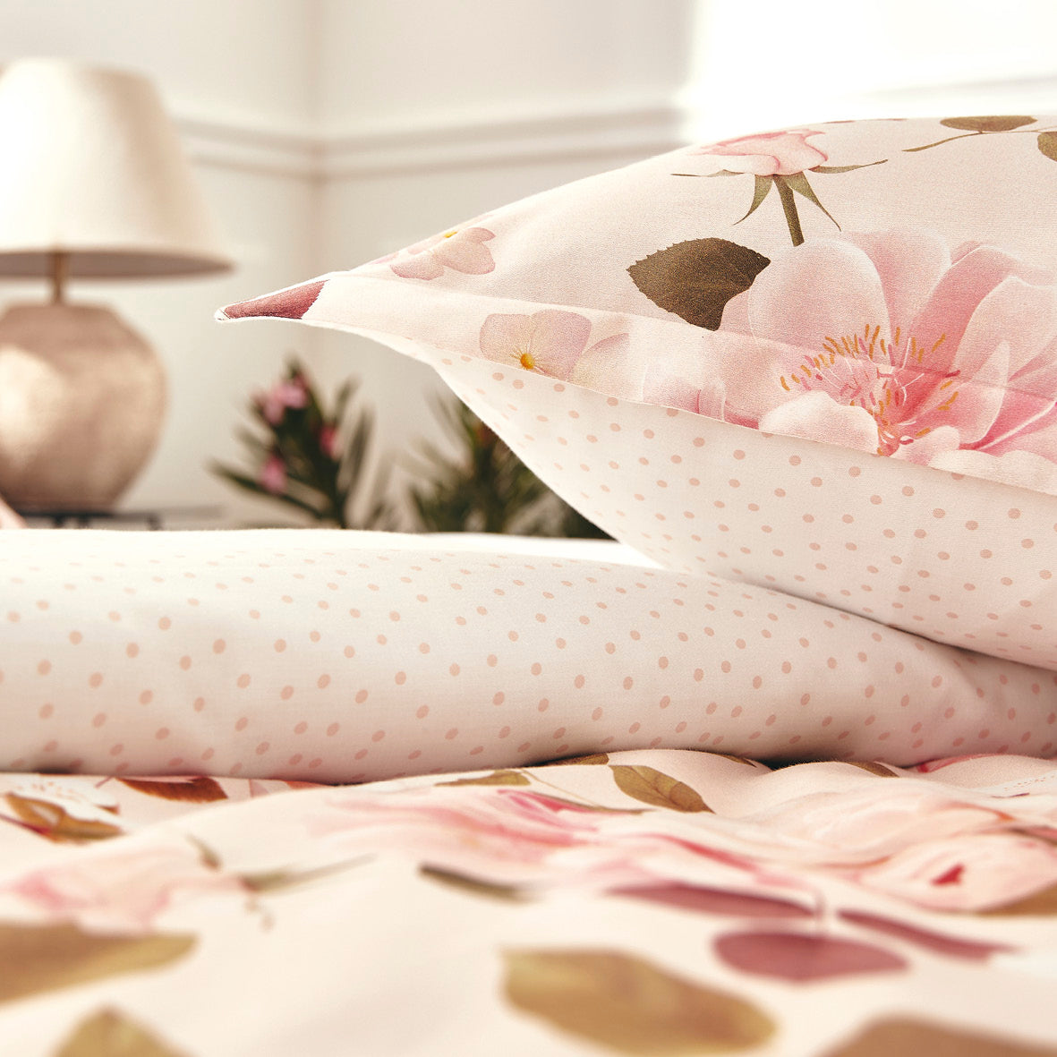 Duvet cover + pillowcase(s) cotton satin - Cerisier des Collines Pink