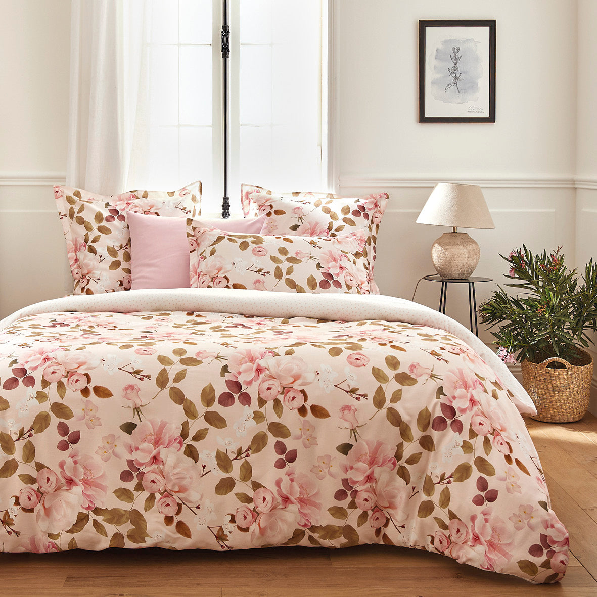 Duvet cover + pillowcase(s) cotton satin - Cerisier des Collines Pink