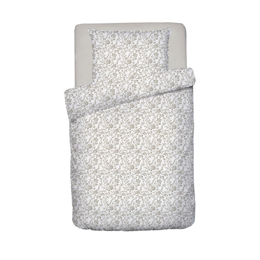 Duvet cover + pillowcase baby in cotton satin - Floraison de Roses white/taupe