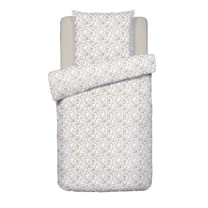 Duvet cover + pillowcase(s) cotton satin - Floraison de Roses White / Taupe