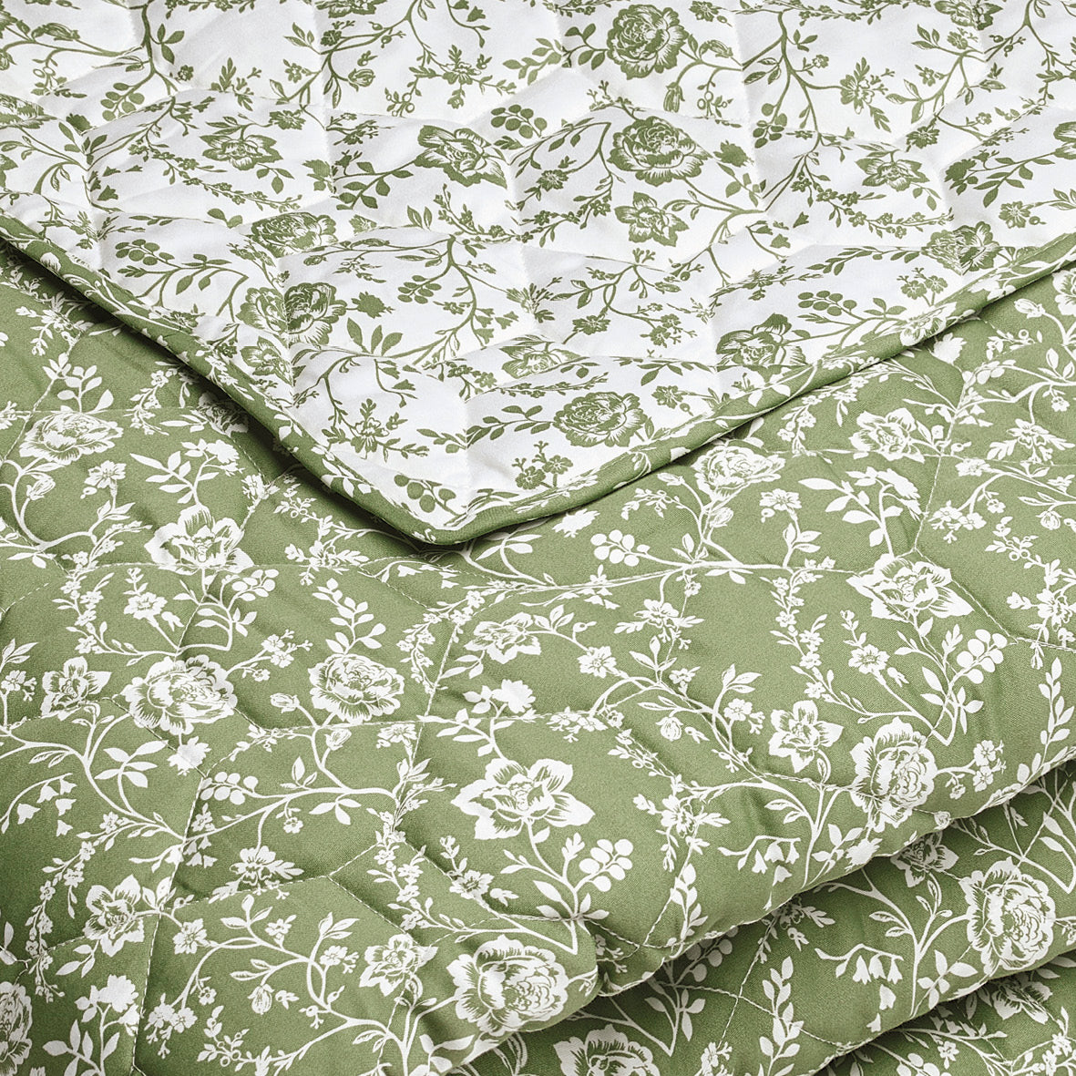 Bedspread - Floraison de Roses white/green