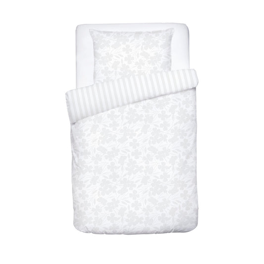 Housse de couette + taie d'oreiller bébé satin de coton - tisse Jacquard - Petites Fleurs blanc