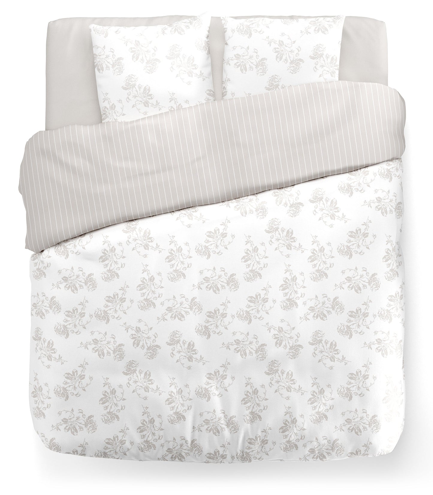 Housse de couette lin / coton + 2 taies - Roses Taupe - VipShopBoutic