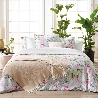 Pillowcase(s) cotton satin - Jardin de Roses Thyme Green