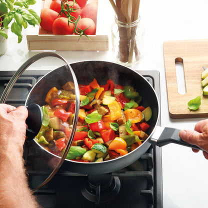 Skillet with lid Carbone Pro - ultra resistant and non-stick - aluminium - Black