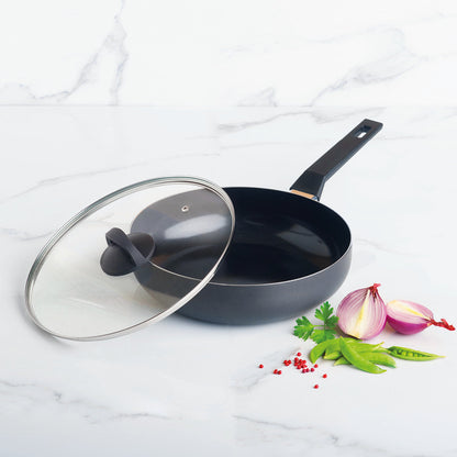Skillet with lid Carbone Pro - ultra resistant and non-stick - aluminium - Black