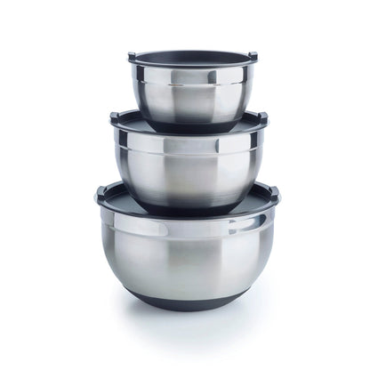 Set of 3 stainless steel mixing bowls with lid - 16 + 20 + 24 cm