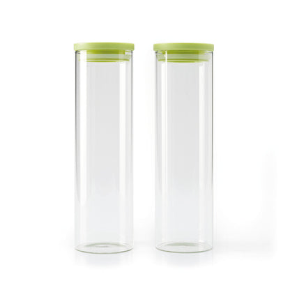 Set of 2 glass jars with plastic lid - transparent and green - 2L