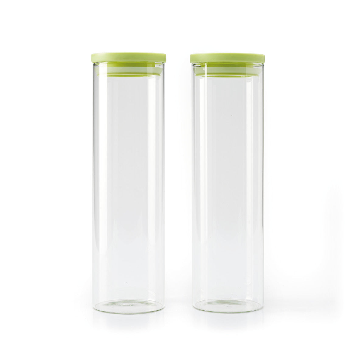 Set de 2 boîtes en verre avec couvercle en plastique – transparent et vert – 2l