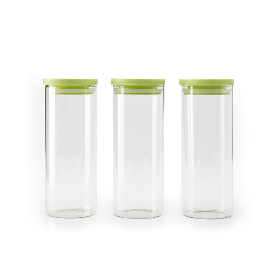 Set de 3 boîtes en verre avec couvercle en plastique – transparent et vert – 1.5l