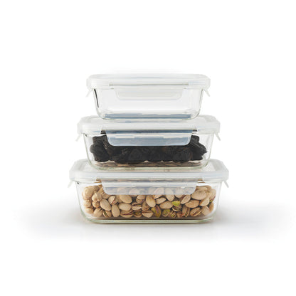 Set de 3 boîtes alimentaires en verre avec couvercles hermétiques – 0.6l + 1l + 1.5L