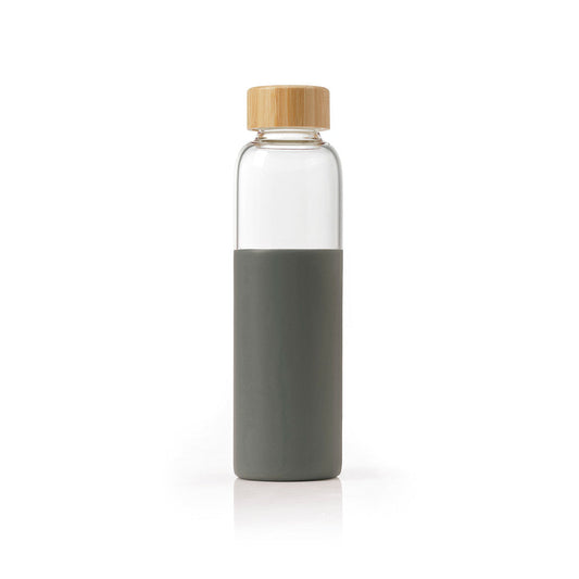 Bouteille en verre avec manchon en silicone et couvercle en bambou –  550 ml