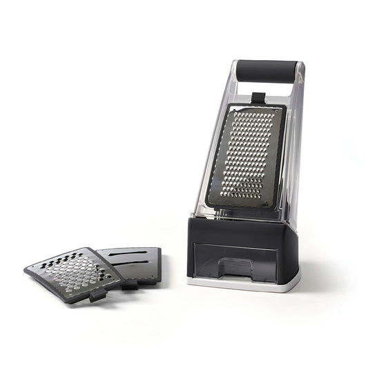 Vegetable slicer set with container - grey/black - 13.5 x 16 x 28.5 cm