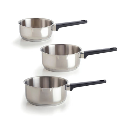 Set of 3 sauce pans - Triple bottom - stainless steel - silver
