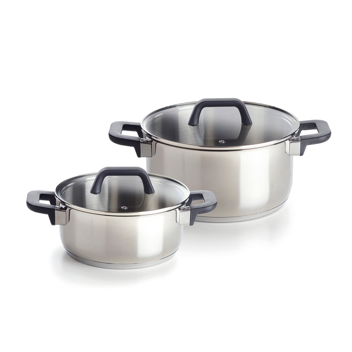 Set of 2 casseroles with glass lids - Stainless steel - Silver