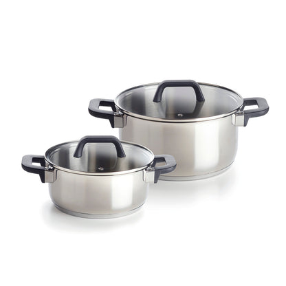 Set of 2 casseroles with glass lids - Stainless steel - Silver