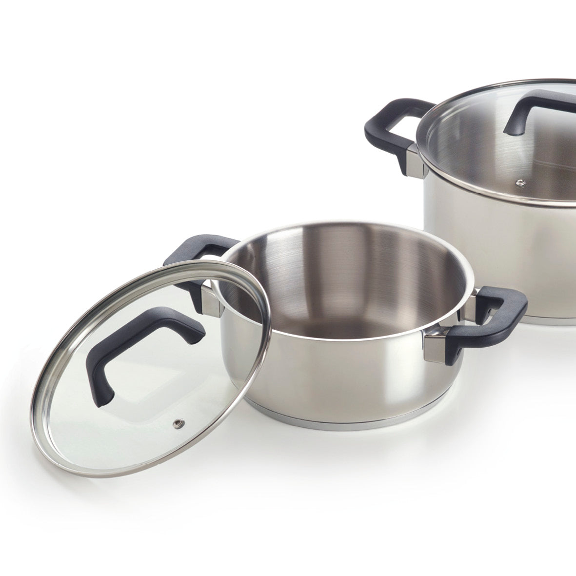 Set of 2 casseroles with glass lids - Stainless steel - Silver