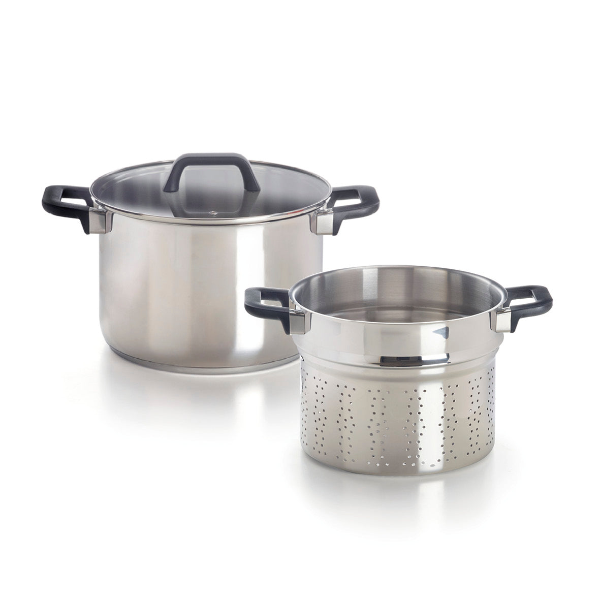 Pasta pot with insert - Triple Bottom - Stainless steel - with lid - Silver