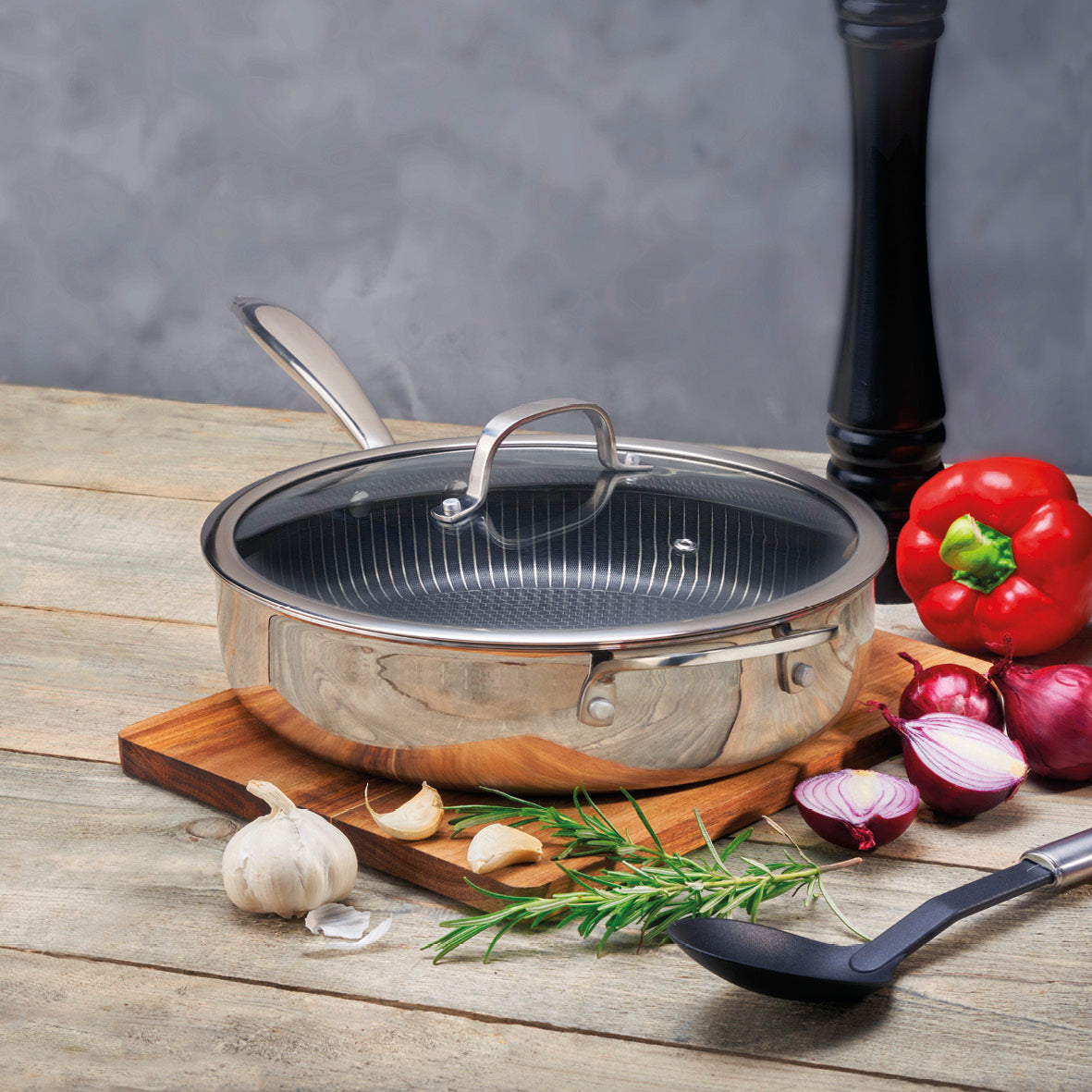 Stainless steel triply skillet non-stick honeycomb coating 24 cm - Silver