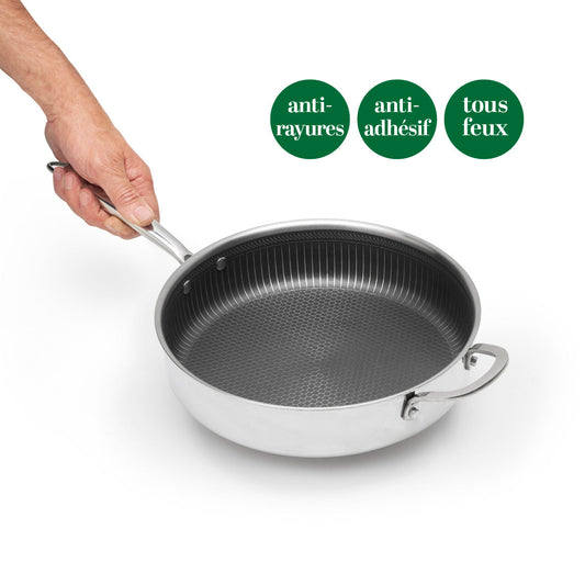 Stainless steel triply skillet non-stick honeycomb coating 24 cm - Silver