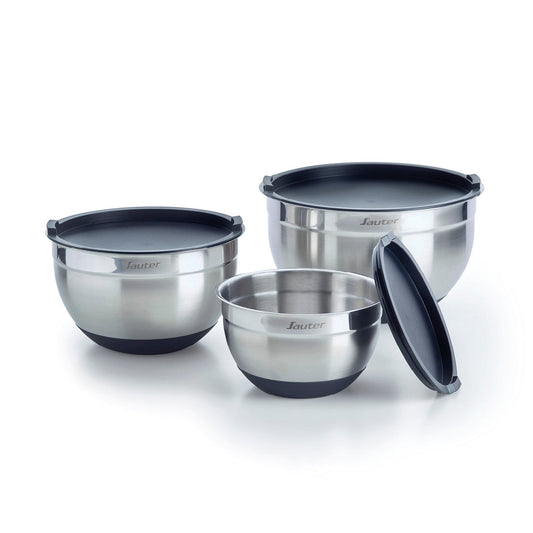 Set of 3 stainless steel mixing bowls with lid - 16 + 20 + 24 cm