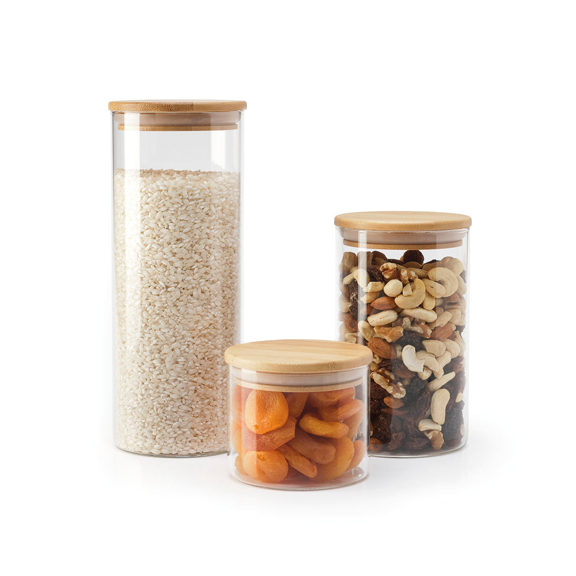 Set of 7 glass containers with bamboo lid - 0.32L - 1.5L