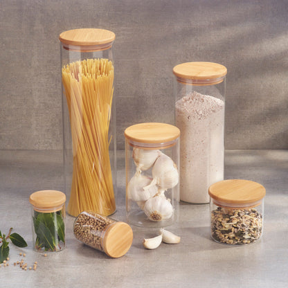 Lot de 3 bocaux en verre avec couvercle en bambou - 650 ml - Pour Lot de 3 bocaux en verre avec couvercle en bambou - 650 ml - Pour