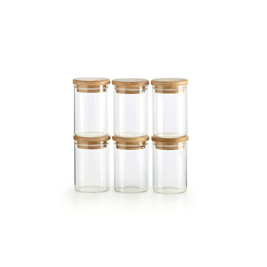 Set of 6 small glass spice jars with bamboo lid