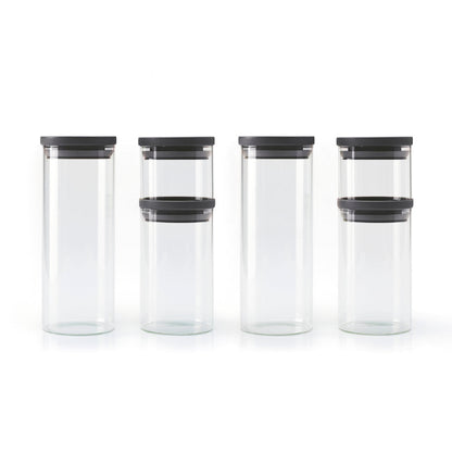 Set of 6 round glass canisters with PP lid - 0.5l + 1L + 1.5L