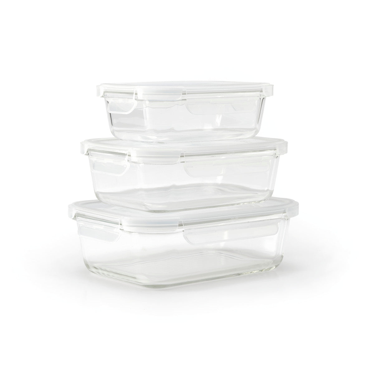 Set of 3 rectangular glass containers with clips - 0.6l + 1l + 1.5L ...