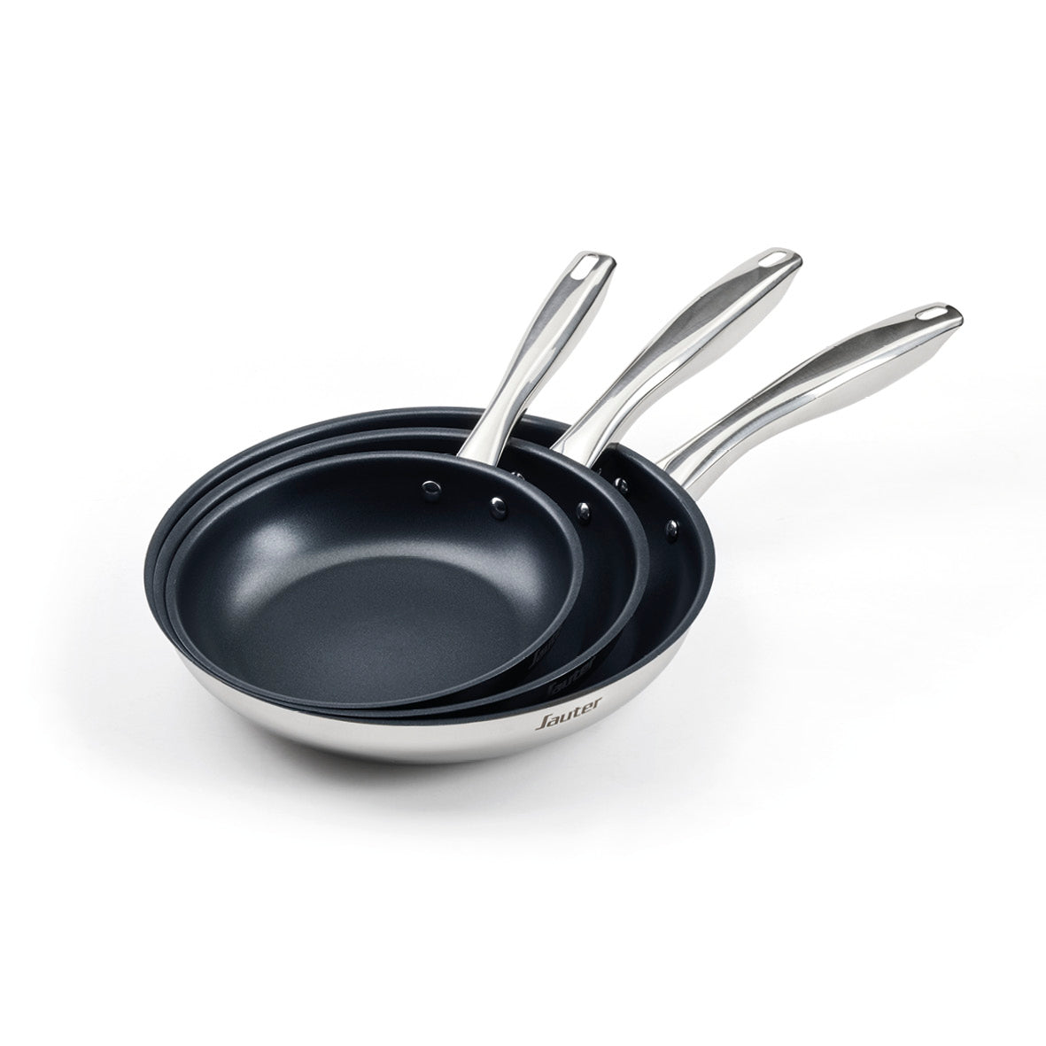 Set of 3 fry pans Qulinox Pro - anti-stick coating - stainless steel - 20 + 24 + 28 cm