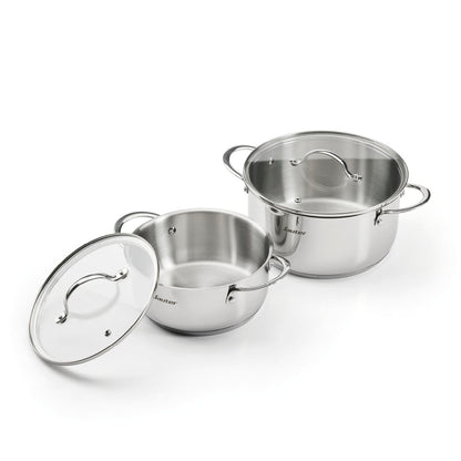 Set of 2 casseroles with glass lids Qulinox Pro - Stainless steel - 20 + 24 cm