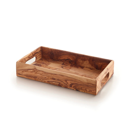 Serving tray with two handles in olive wood