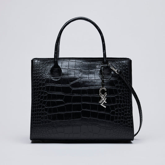 Croco leather handbag - Montaigne Black