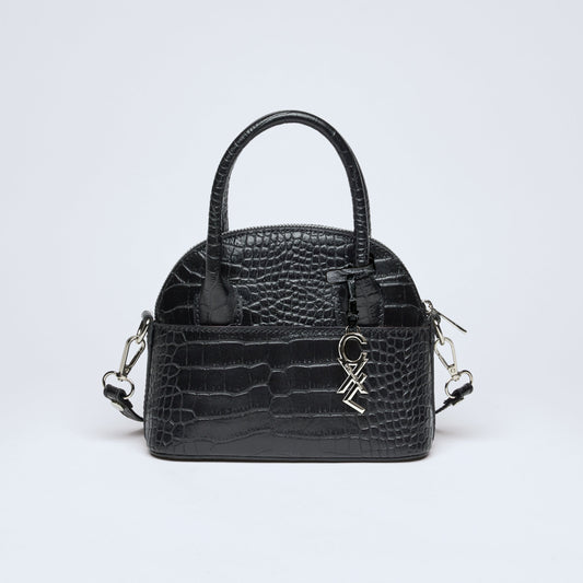 Small croco leather bowling bag Bel-air Black
