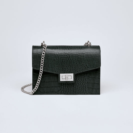 Croco leather crossbody bag Peuplier Black
