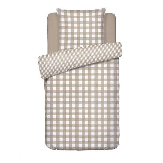 Set of 2 duvet covers + 2 pillowcases cotton - Vichy Taupe 2 x (135 x 200 cm) + 2 x (80 x 80 cm)