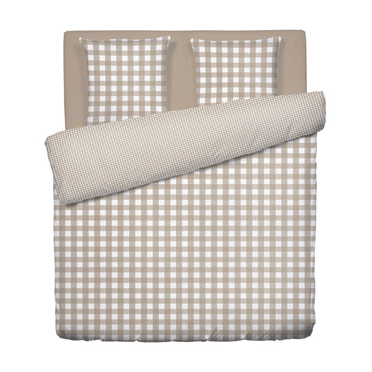 Duvet cover + pillowcase cotton - Vichy Taupe 260 x 240 cm + 2 x (63 x 63 cm)