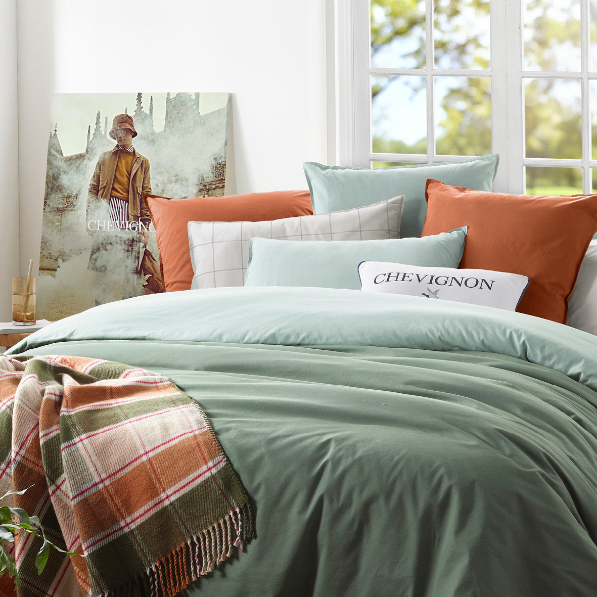 Fitted sheet washed cotton - Uni Light green