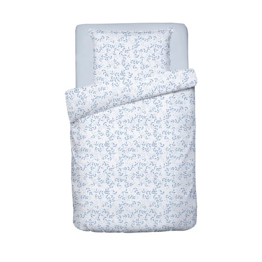 Housse de couette + taie d'oreiller bébé satin de coton - Le Frêne Bleu blanc