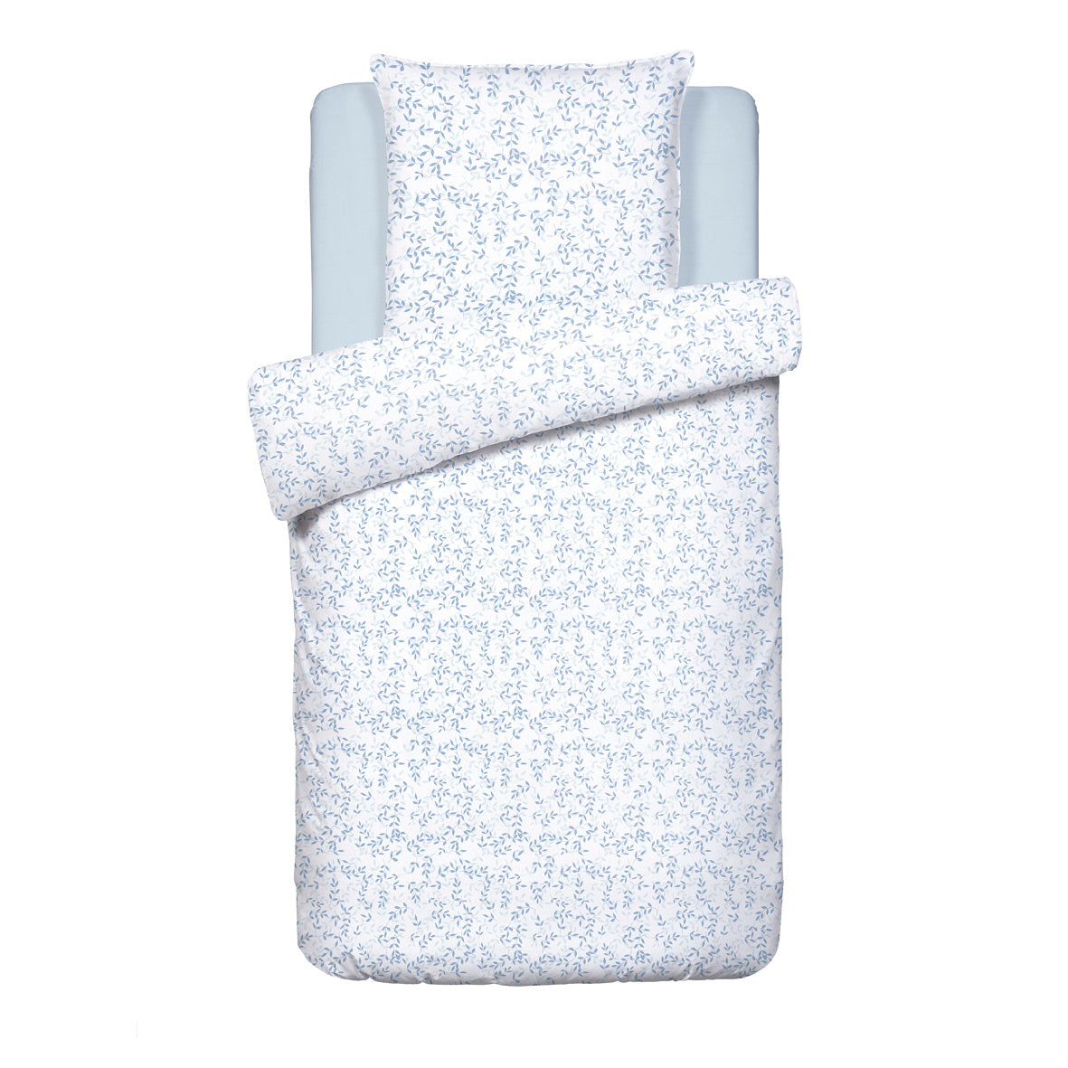 Duvet cover + pillowcase(s) cotton satin - Feuilles de Frêne white