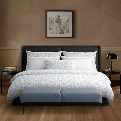 Duvet cover + pillowcase(s) cotton satin - Feuilles de Frêne white