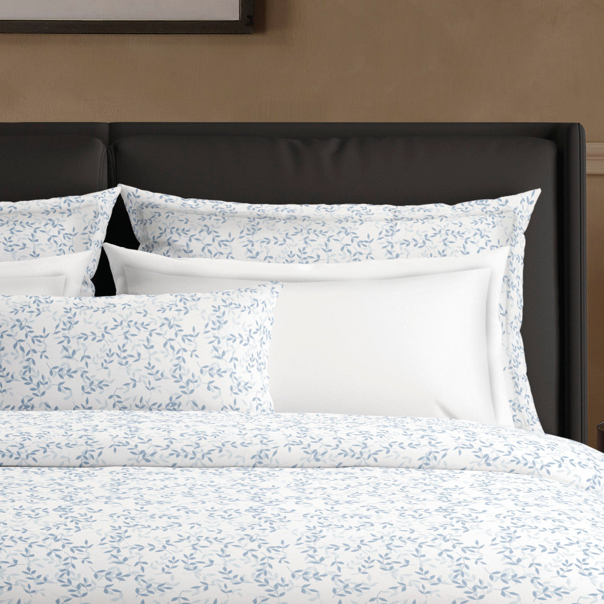 Duvet cover + pillowcase(s) cotton satin - Feuilles de Frêne white