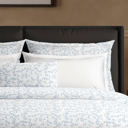 Duvet cover + pillowcase(s) cotton satin - Feuilles de Frêne white