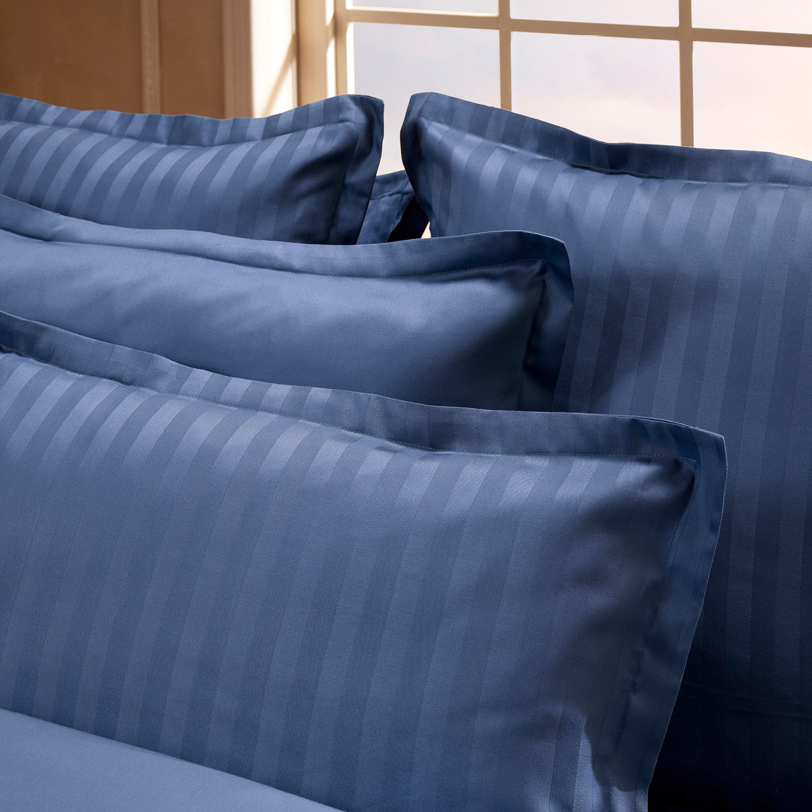 Housse de couette + taie(s) d'oreiller satin de coton - rayure tissé Jacquard - Bleu - VipShopBoutic