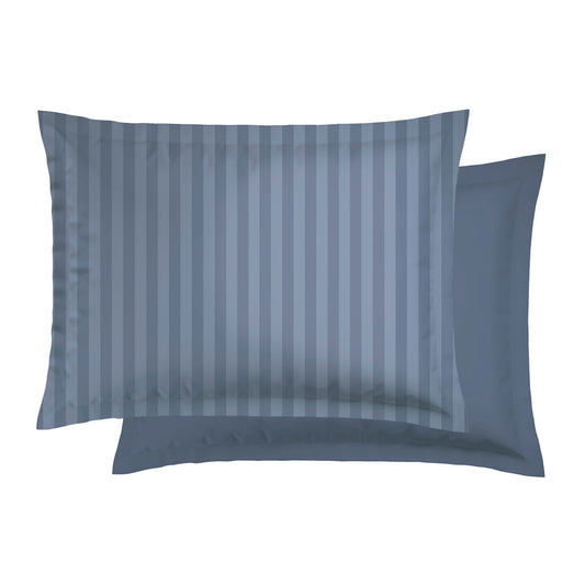 Set of 2 cotton satin pillowcases - Jacquard woven stripe - Blue 2 x (50 x 70 cm)