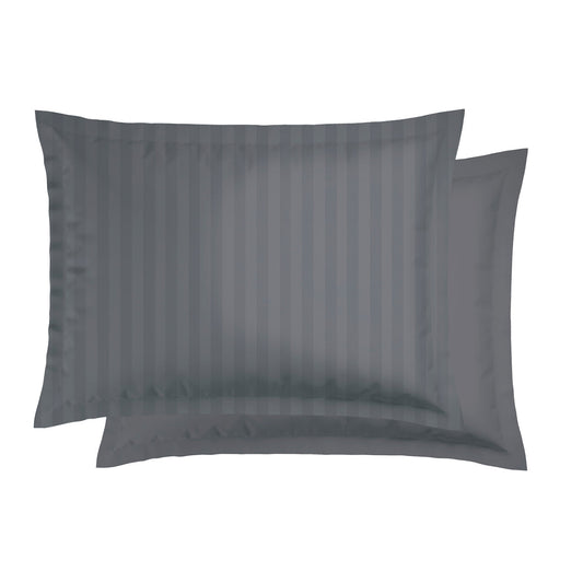 Set of 2 cotton satin pillowcases - Jacquard woven stripe - Dark grey 2 x (50 x 70 cm)