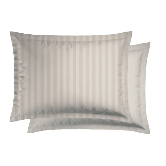 Set of 2 cotton satin pillowcases - Jacquard woven stripe - Taupe 2 x (50 x 70 cm)