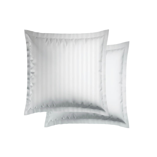 Set of 2 cotton satin pillowcases - Jacquard woven stripe - White 2 x (63 x 63 cm)
